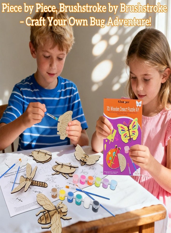 Glintoper Wooden Insect Crafts Painting Kit for Kids, 5 Piece Set 3D Insect Puzzle with Brushes & Paint, Gift for Boys Girls Age 3 4 5 6 7 8, DIY Your Own for Christmas Easter Birthday Party Favors - Image 5